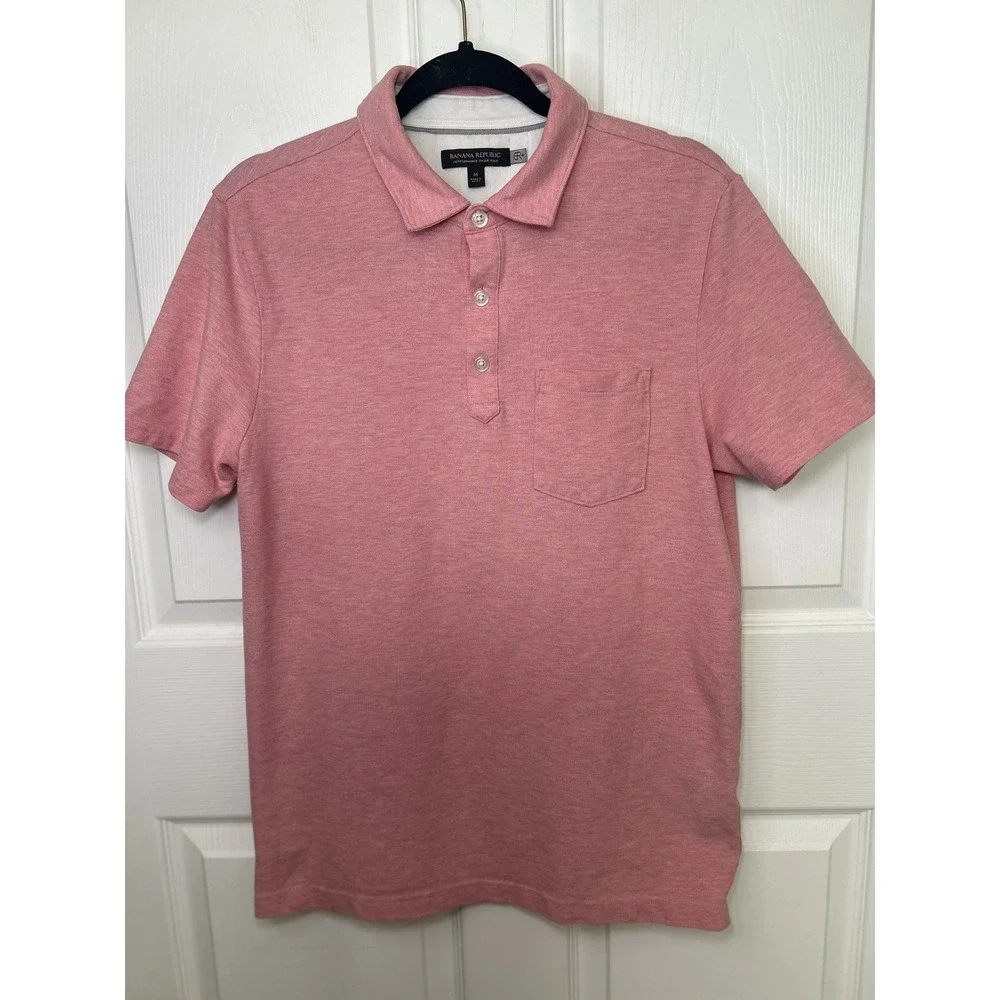 Banana Republic Performance Piqué Polo Shirt‎ Pink Pocket Medium Preppy